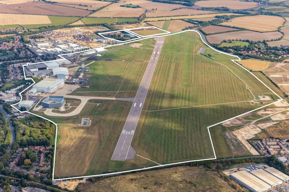 Cambridge Airport: the outline shows the extent of the Cambridge East development. Image: Marshalls