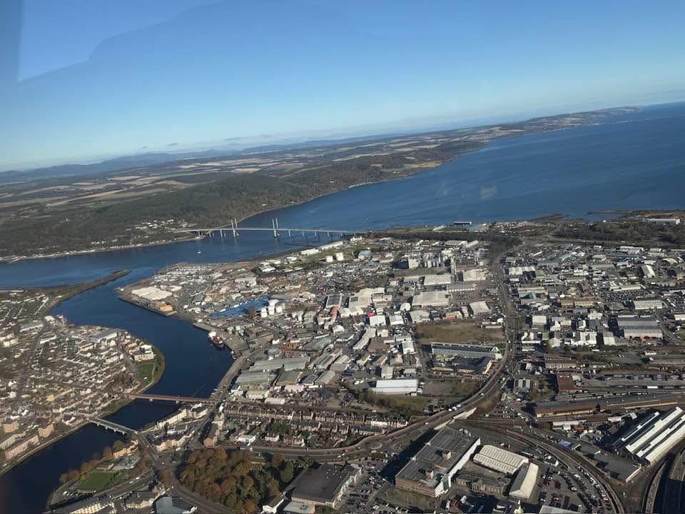 Flying over the Highlands, Inverness & Kessock Bridge