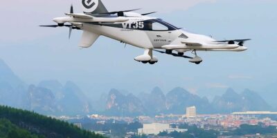 EHang Vt35 has a wingspan of 8 metres, height of 3 metres and max weight of 950kg