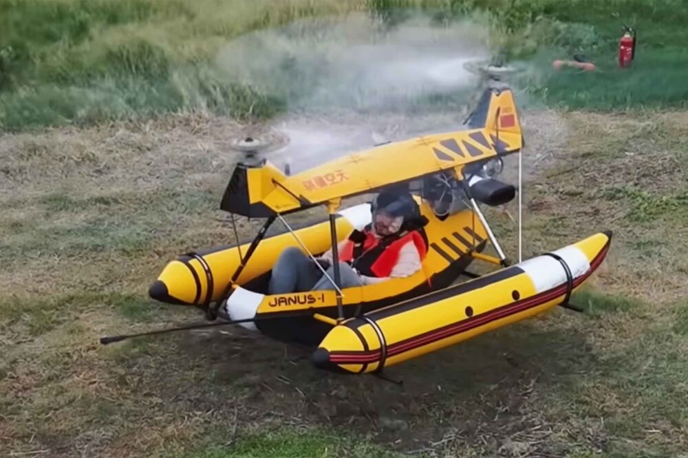 Take-off on land. Note the handy fire extinguisher