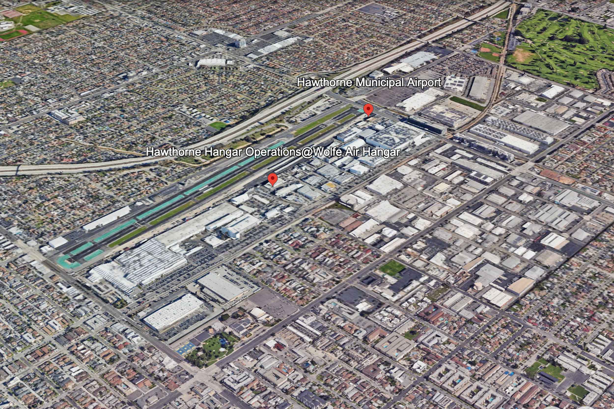 Hawthorne Airport is in the heart of LA. Image: Google Earth