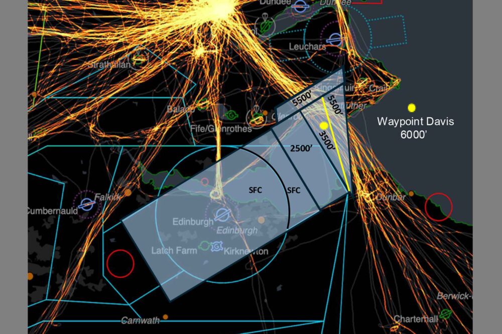 Part of the heat map for William Scott of the Scottish Aero Club shows the frequently flown route between Earlsferry and North Berwick