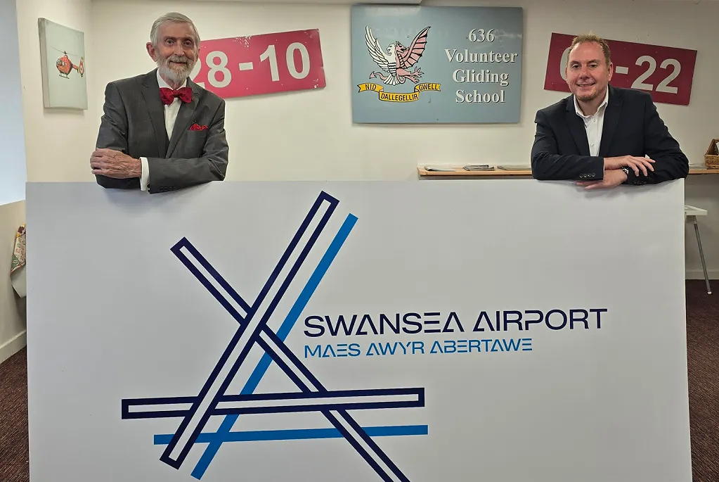 Swansea Council leader Rob Stewart, right, and Swansea Airport Stakeholders’ Alliance chairman Bob Oliver. Photo: Swansea Council
