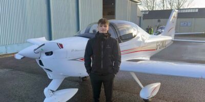 Existing PPL student Daniel Coppin just after flying solo for the first time in a Tecnam P-Mentor. Photo: ACS Aviation
