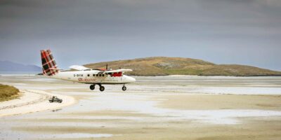 Loganair serves Scotland's remote communities such as on the Isle of Barra. Photo: Loganair