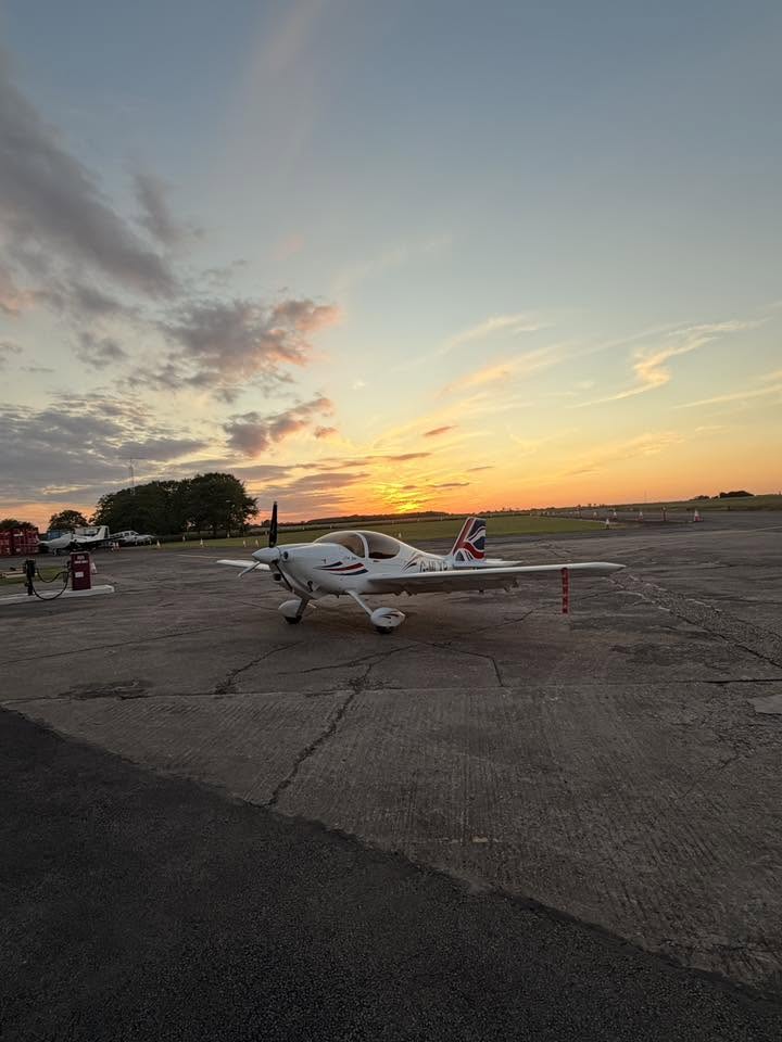 Light aircraft at sunset.