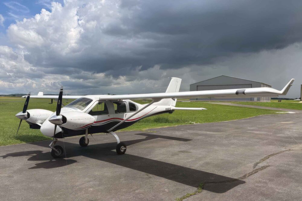 This is the Jabiru J432 Twin, an aircraft made possible by the new US light aircraft regs known as MOSAIC. The four-seater J432 is powered by two 80hp Jabiru 2200 engines, supplied factory-built, and is said to have a cruise speed of 125kt. It shares 95% of its parts with existing Jabiru aircraft. Photo: Jabiru